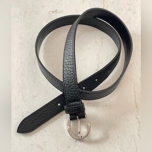 BERGE ITALY Black Pebble Leather Women's Belt with Silver Buckle, Medium EUC